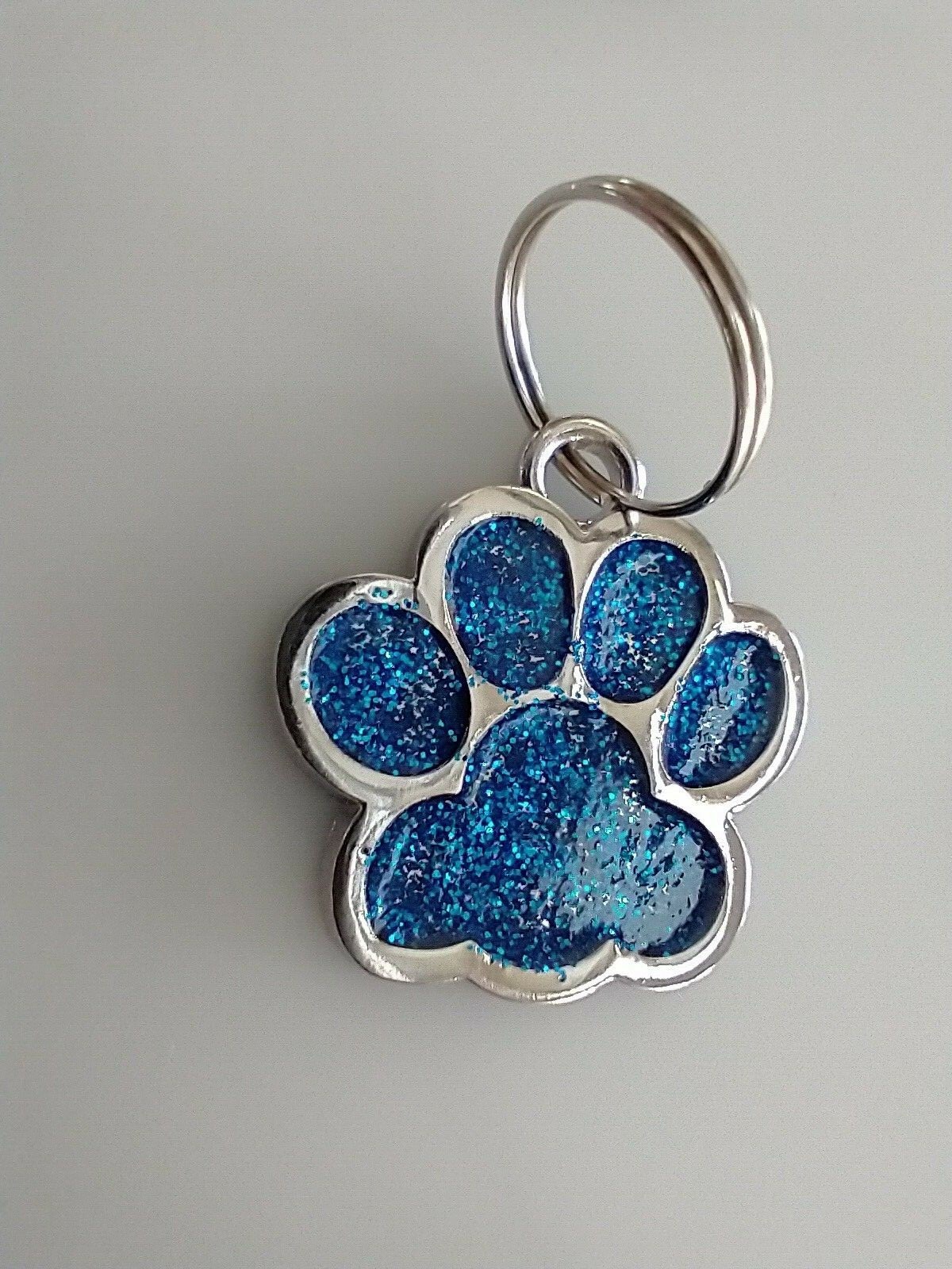 Paw Print Dog Cat Collar Tag Enamel Glitter Pink Blue Red Silver Gold Color