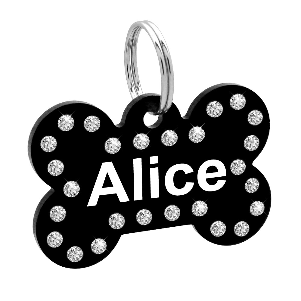 20/100pcs 40mm Personalized Dog Tags Glitter Rhinestone Bulk Bone Pet Name Discs