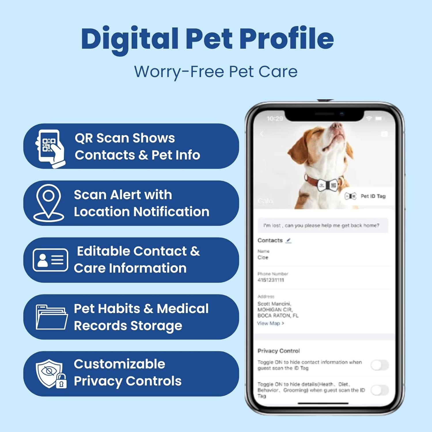 Smart Pet ID Tag, QR Code Dog Tag, No Fee, Waterproof Silent Silicone Pet Nam…