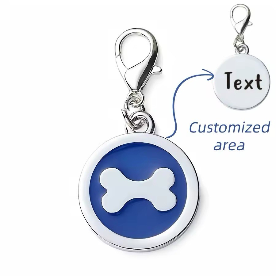 1pc Personalized Customized Dog Bones Silver Round Shaped Pet ID Tag