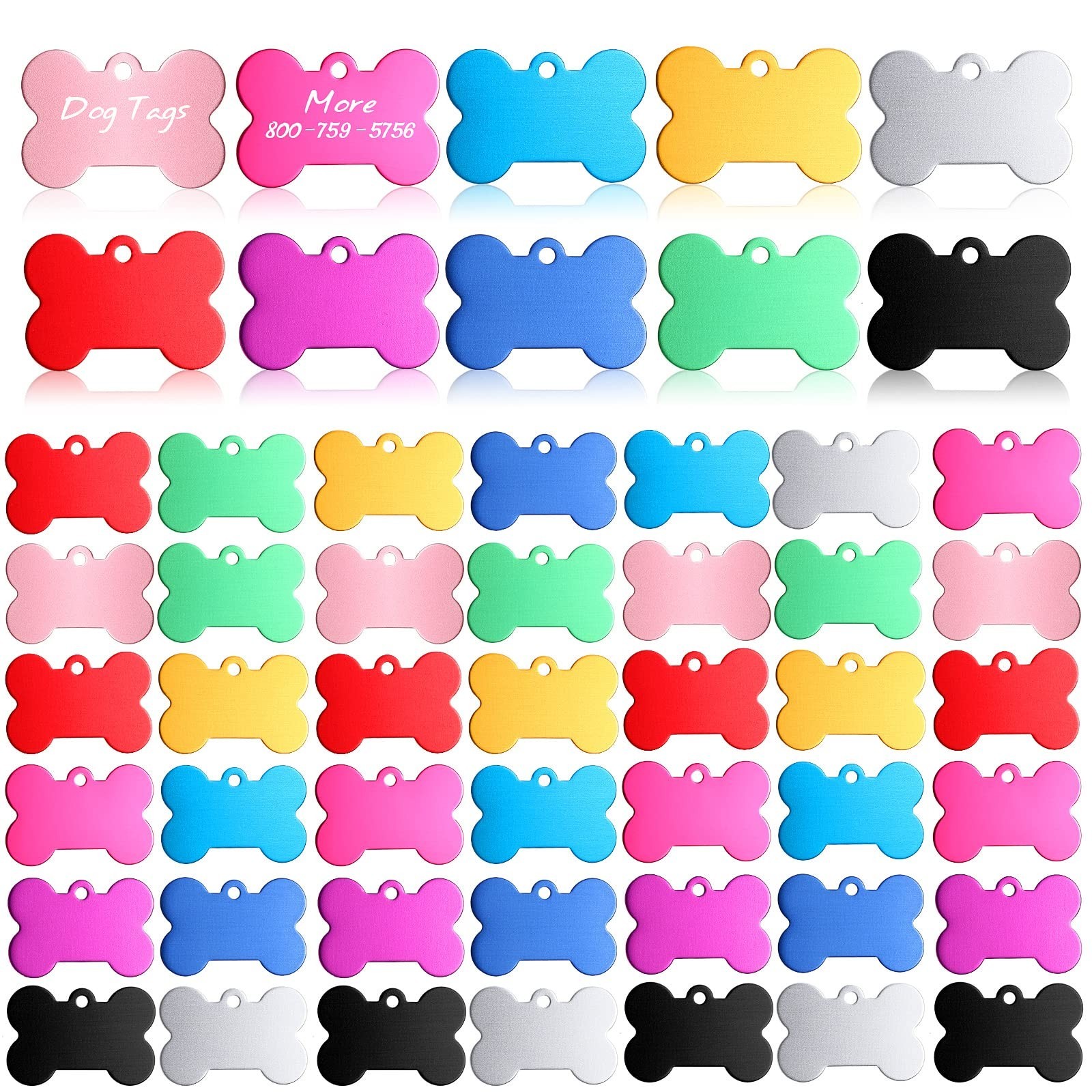 100 Pcs Blank Dog Cat Tags for Engraving, 38mm Aluminum Bone Shape, Colorful Dou