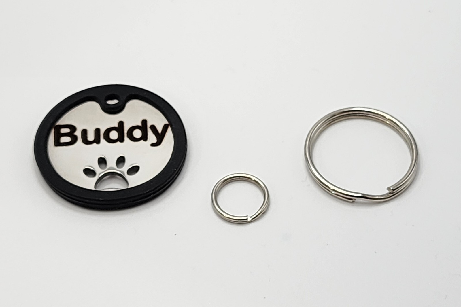 Custom Deep Engraved Stainless Steel Pet ID Tag – Double-Sided Round Paw Cutout