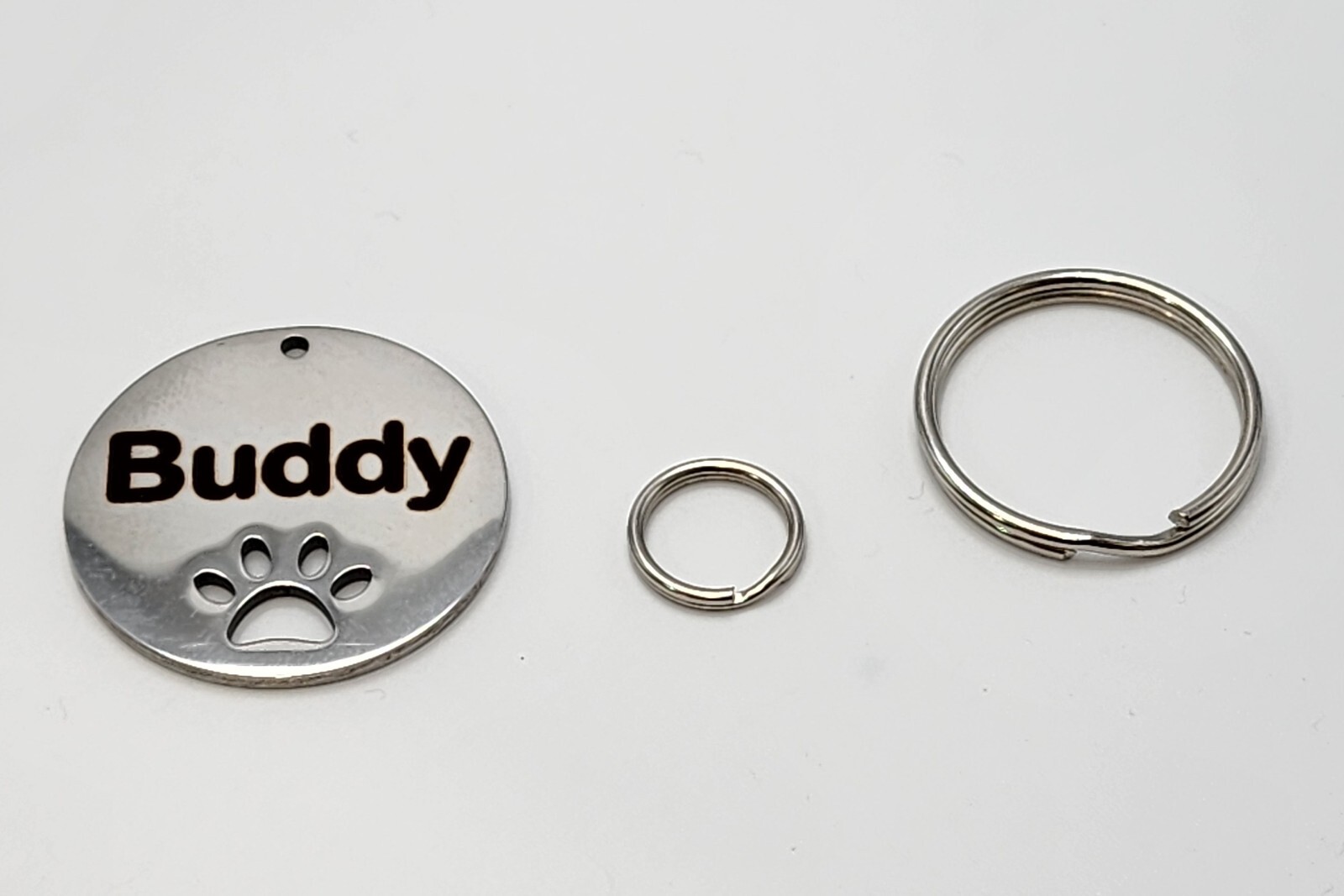 Custom Deep Engraved Stainless Steel Pet ID Tag – Double-Sided Round Paw Cutout