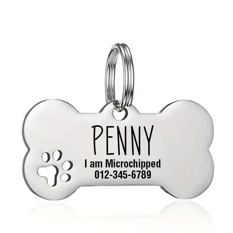 Personalized Bone Paw Print Dog Tag, Cat ID | Engraved Pet Tag