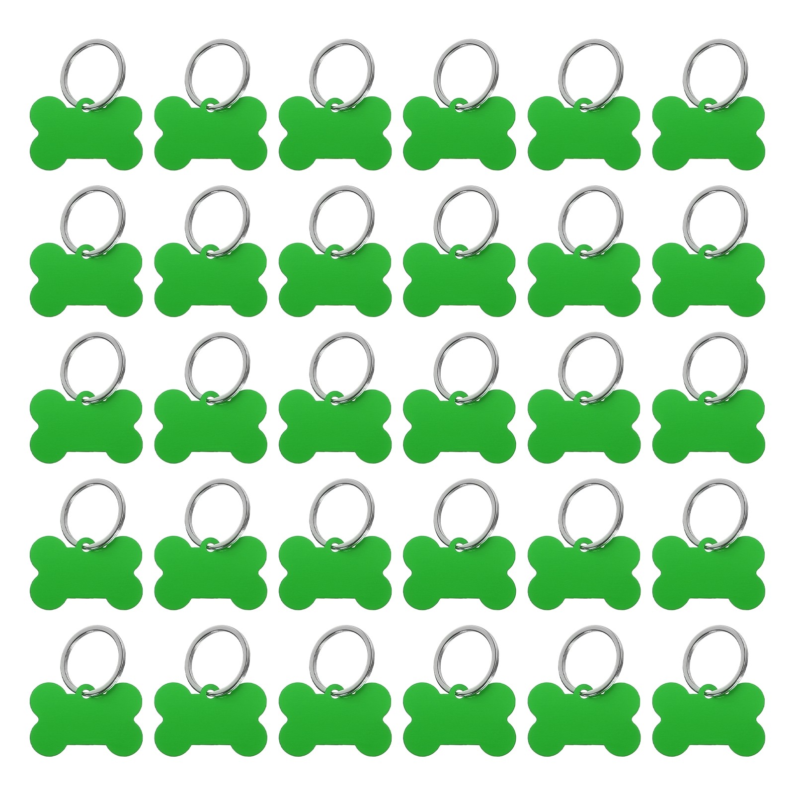 Bone Shaped Dog Tag Pet ID Tags, 1.5″x1″ Metal Green Blank with Ring, 30pcs