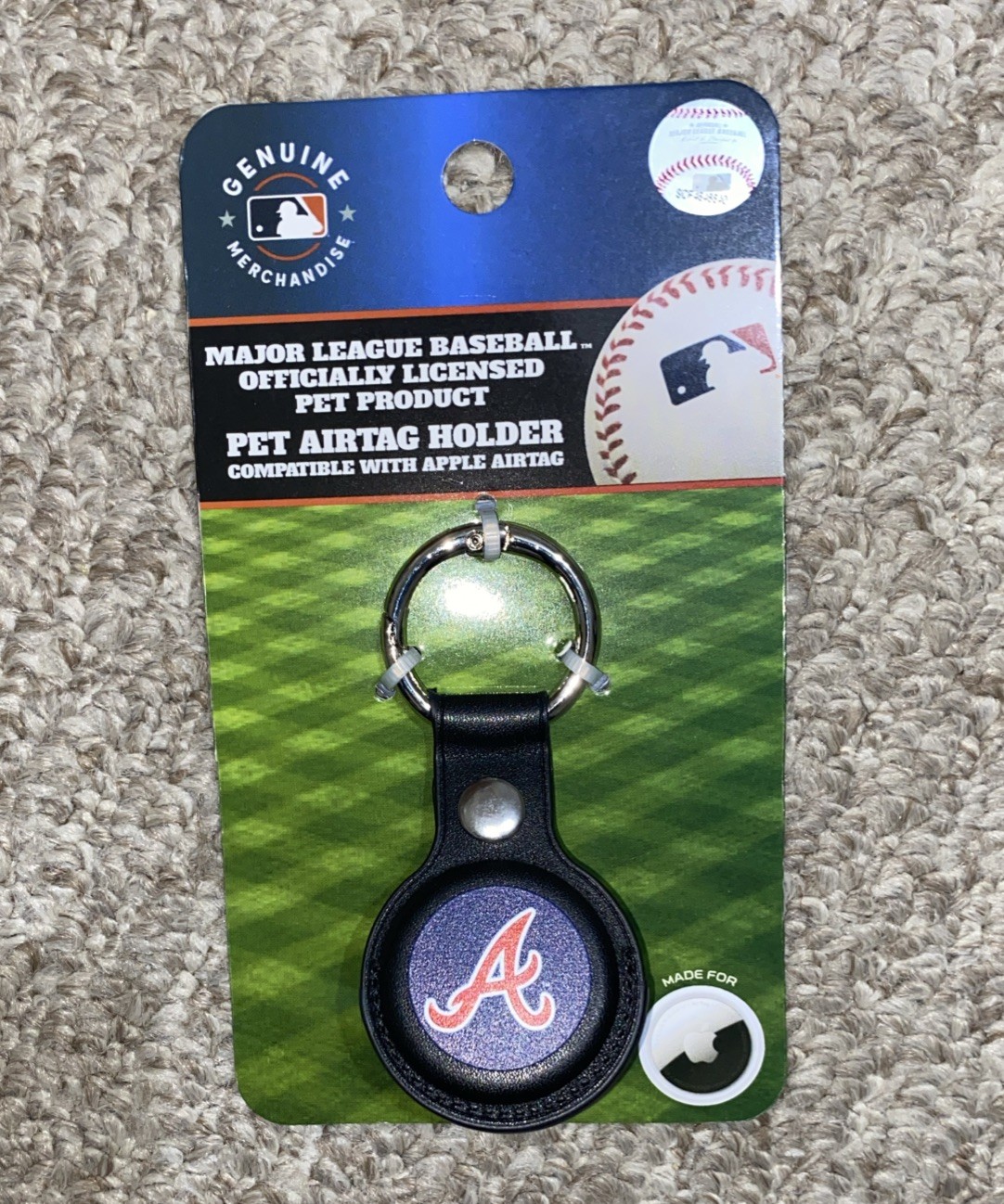 Pets MLB Keychain Apple Air Tag Holder for Dogs&Cats Leather “Braves”AirTag Case