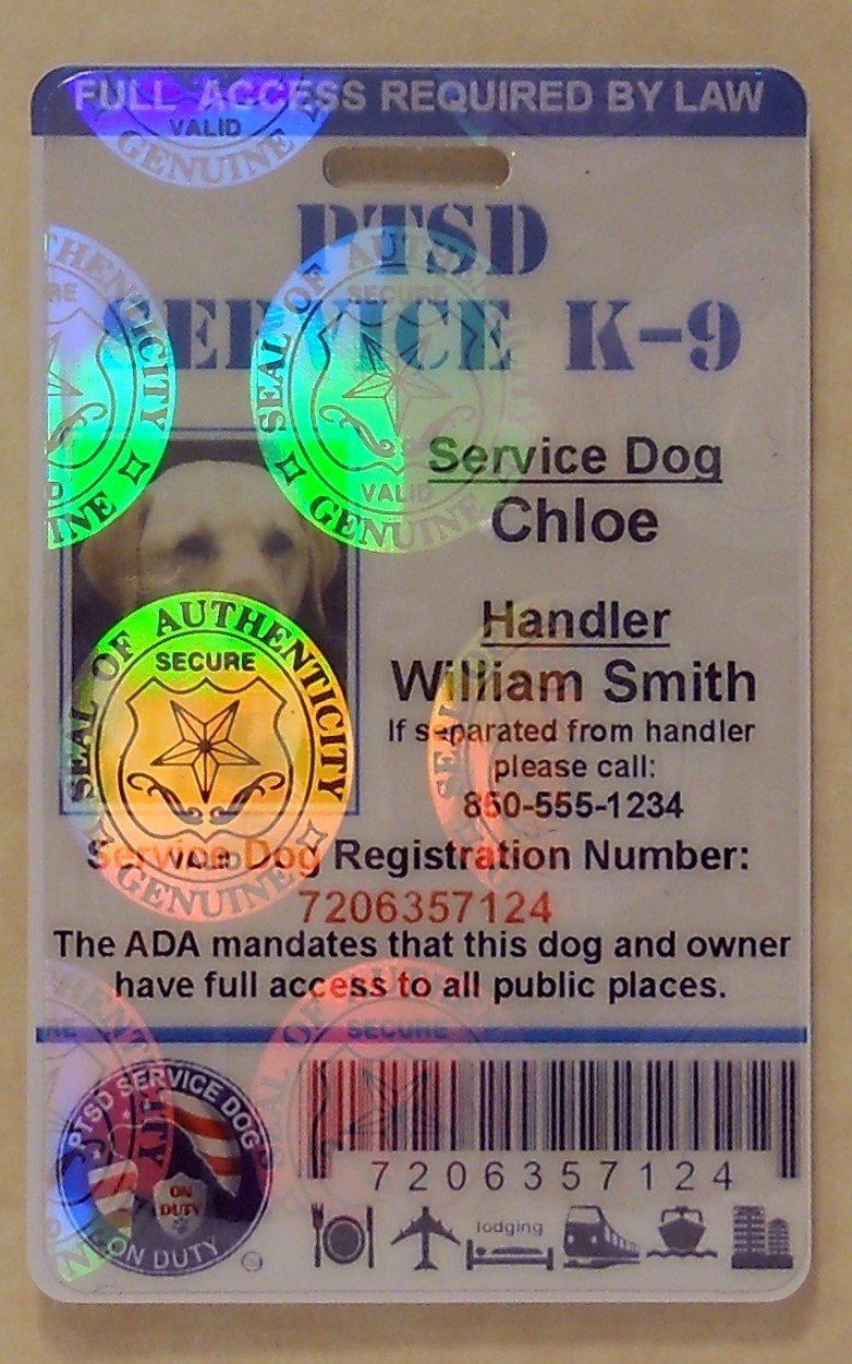 HOLOGRAPHIC PTSD SERVICE DOG ID CARD ASSISTANCE ANIMAL ID BADGE ADA TAG 1 PTSD H