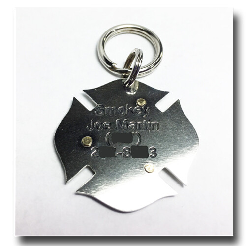 Maltese Cross Firefighter Fireman Pet ID Dog Name Tag Free Engraving Brass Nick