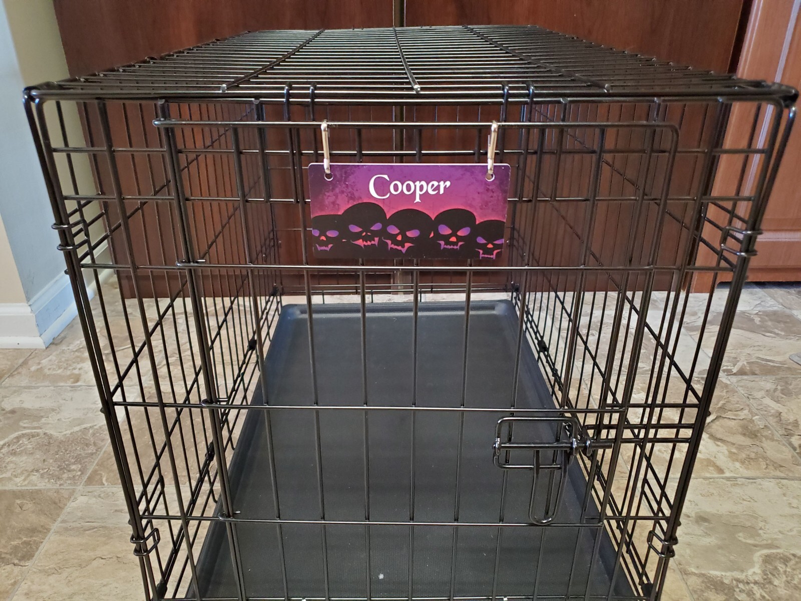 Purple Skulls Design Personalized 5″ x 2.5″ Dog Crate Tag FREE SHIPPING