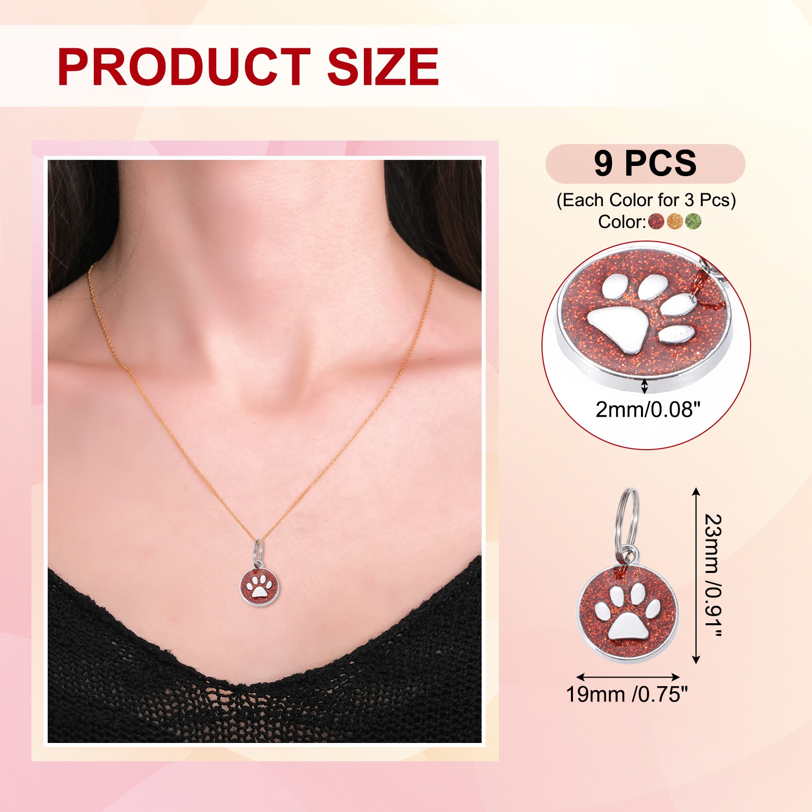 Enamel Paw Print Charm, 9Pcs Alloy Enamel Pendants, Green/Yellow/Dark Red