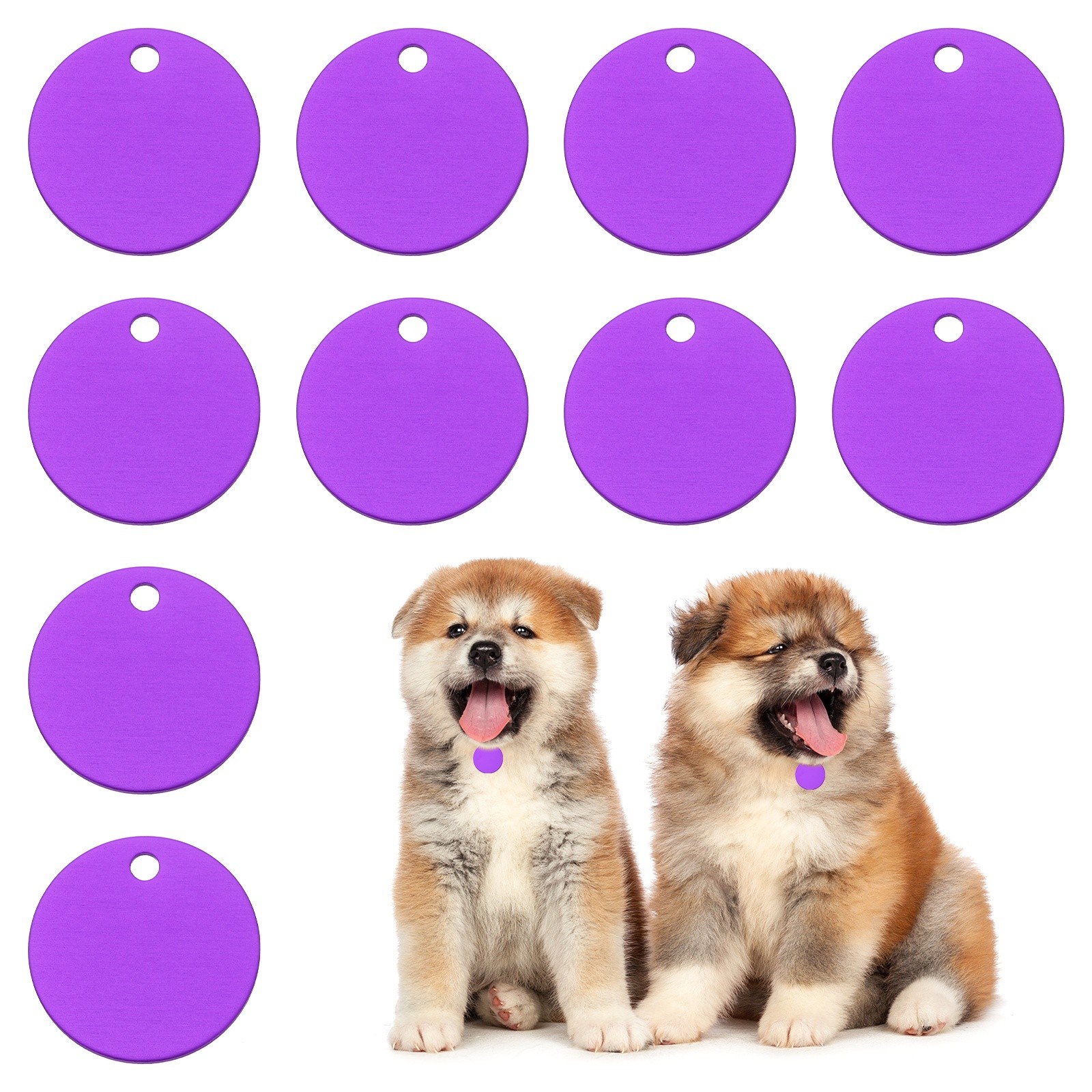 10pcs Dog Pet Tags 25mm Round Aluminum Engraving Blanks Tags, Purple