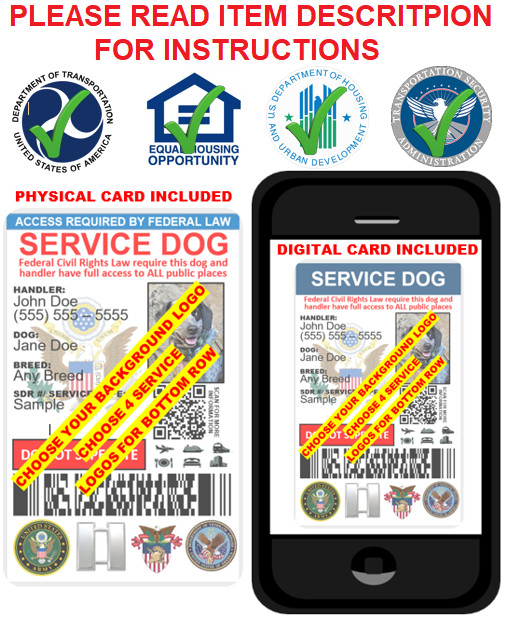 CUSTOMIZABLE CUSTOM SERVICE DOG ID CARD MILITARY VETERANS PHYSICAL&DIGITAL CARD