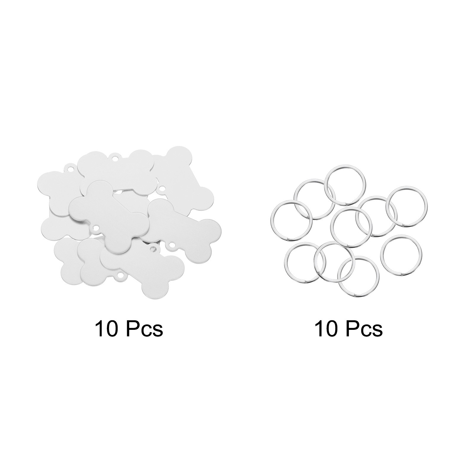 Bone Shaped Dog Tag Pet ID Tag, 1.5″x1″ Metal Silver Tone Blank with Ring,10pcs