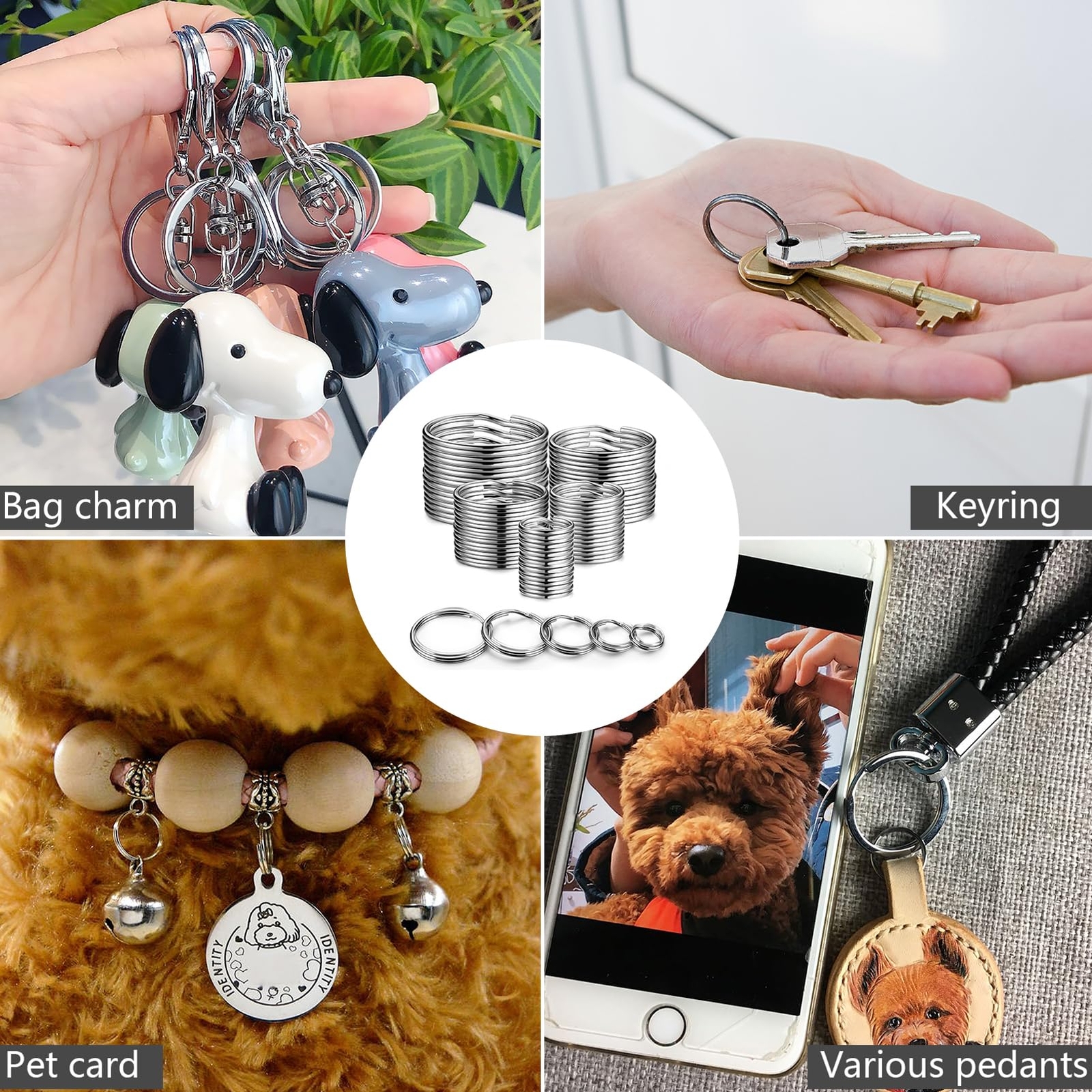 20 Pcs Stainless Steel Split Key Rings Assorted Sizes for DIY Dog Pet Collar Tag