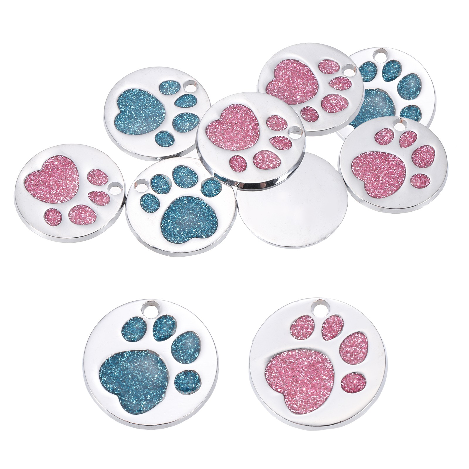 Enamel Paw Print Charm, 10Pcs Alloy Enamel Pendants, Pink/Lake Blue