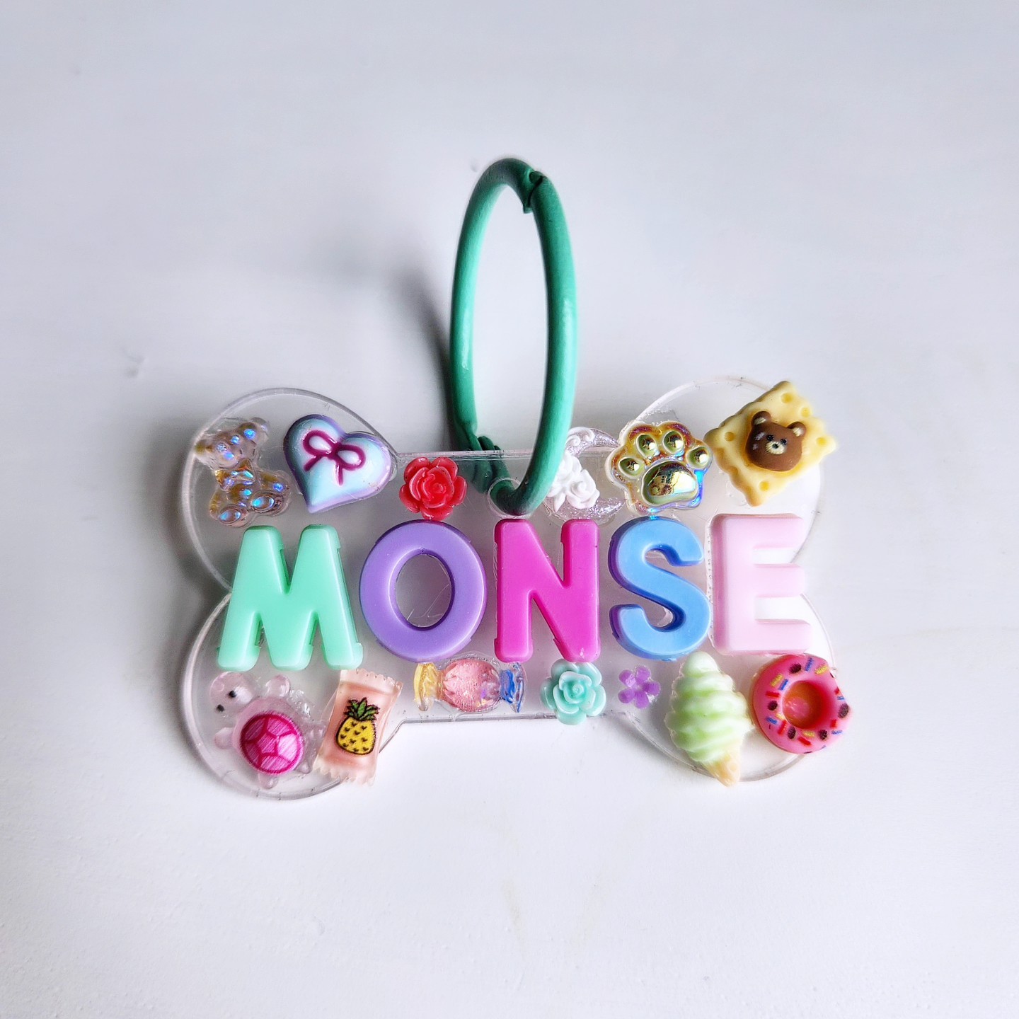 Personalized Name Dog Tag Keychain Acrylic Bone Shaped Tag Name Beads Charms