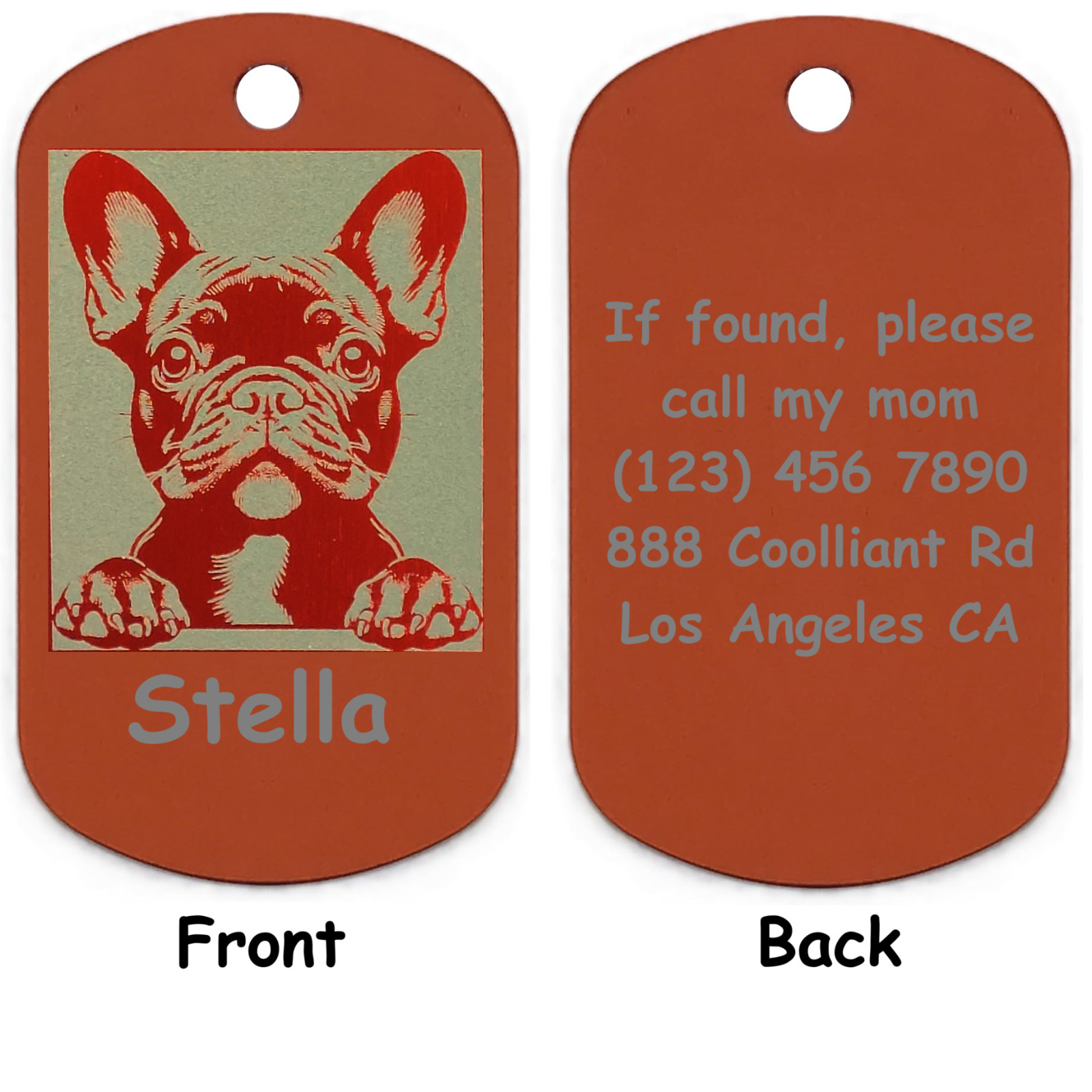 Rectangular Personalized French Bulldog ID Tag – Dog Name Tag for Pet Collar