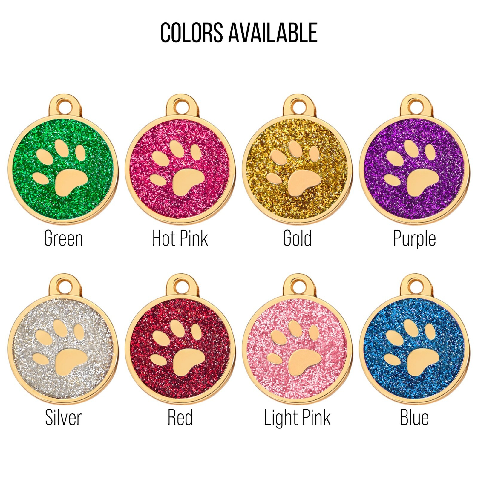 Personalized Stainless Steel Cute Sparkly Shiny Bling Paw Collar Tag Lost Dog