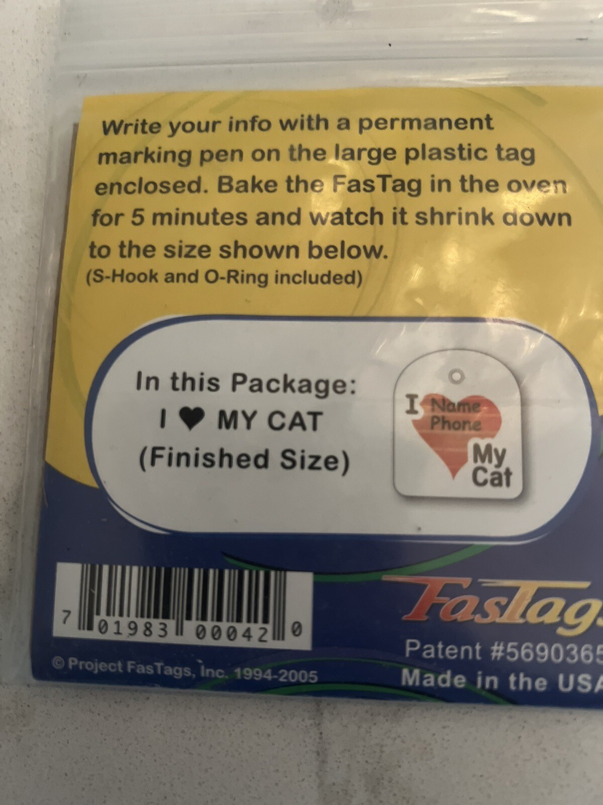 FASTAGS “I LOVE MY CAT” PET CUSTOM PERSONALIZED ID TAG “Shrinky Dink” Style