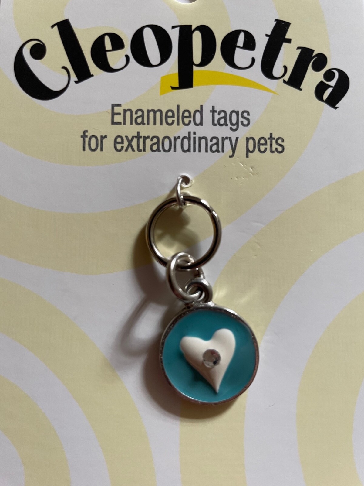 Enamel Opaque Pastel Dog or Cat Tag- Blue Heart w Swarovski Crystal Collar Charm