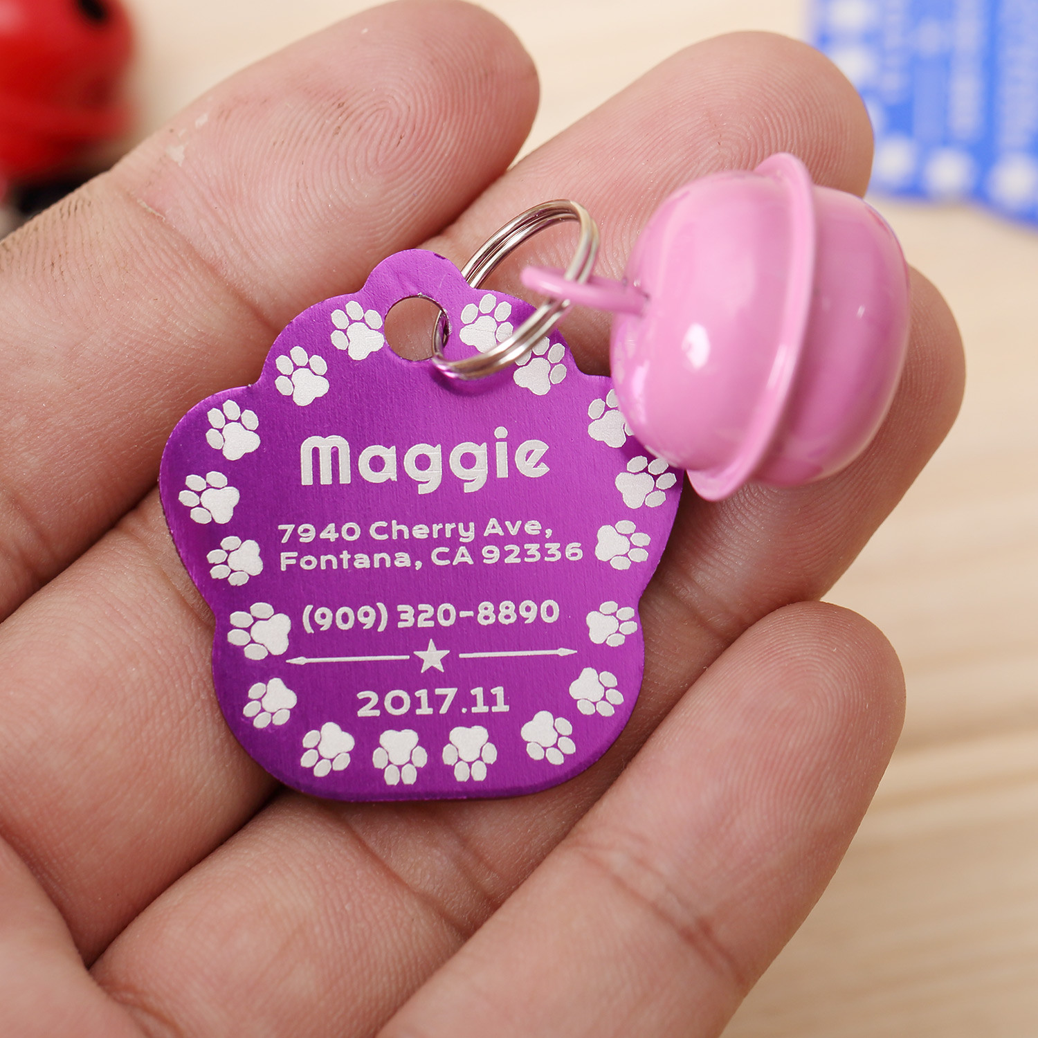 CUSTOM ENGRAVED PERSONALIZED PET TAG ID DOG CAT NAME TAGS WITH BELL ENGRAVED