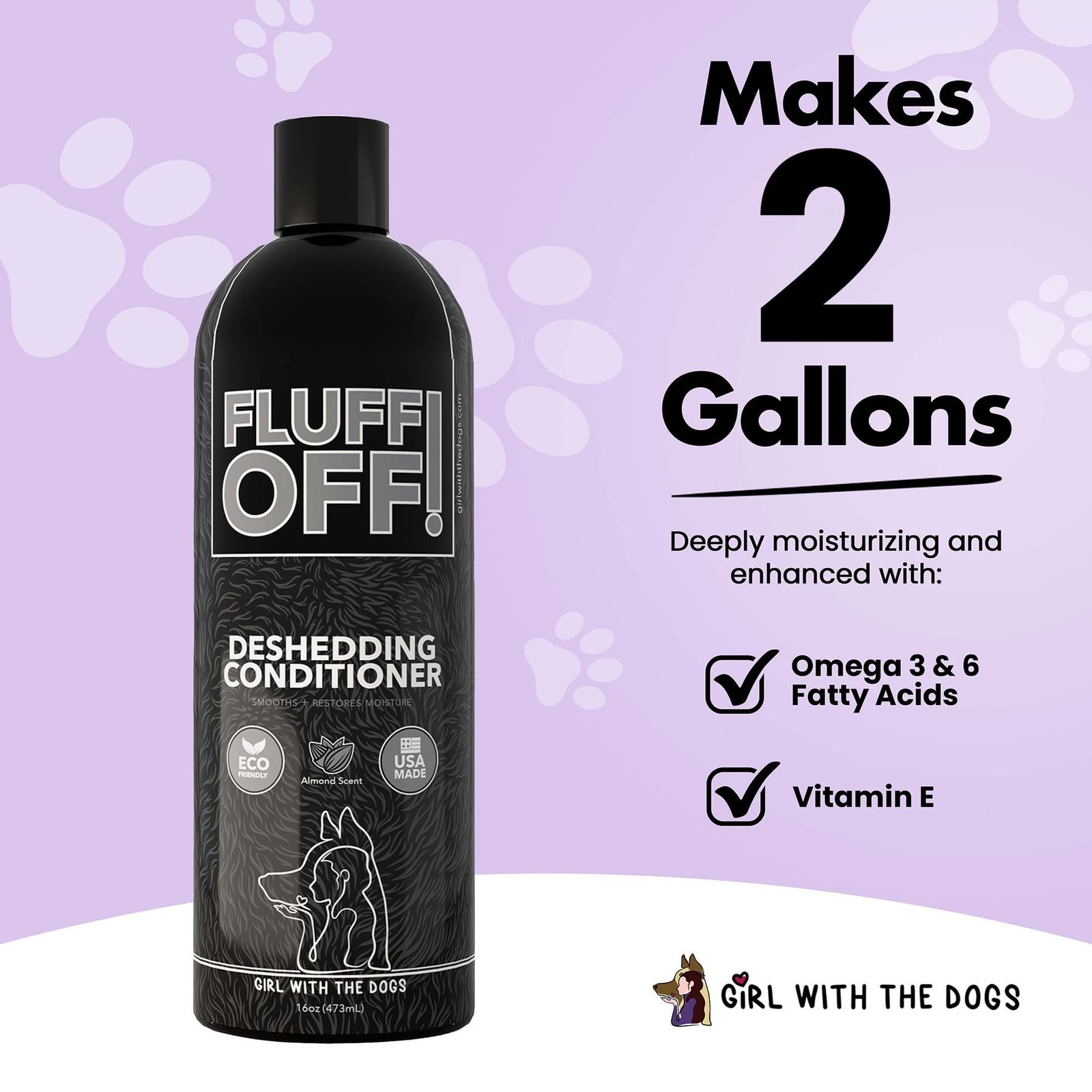 Fluff Off! by Girl With The Dogs, Natural Deshedding Dog & Cat Conditioner 16…