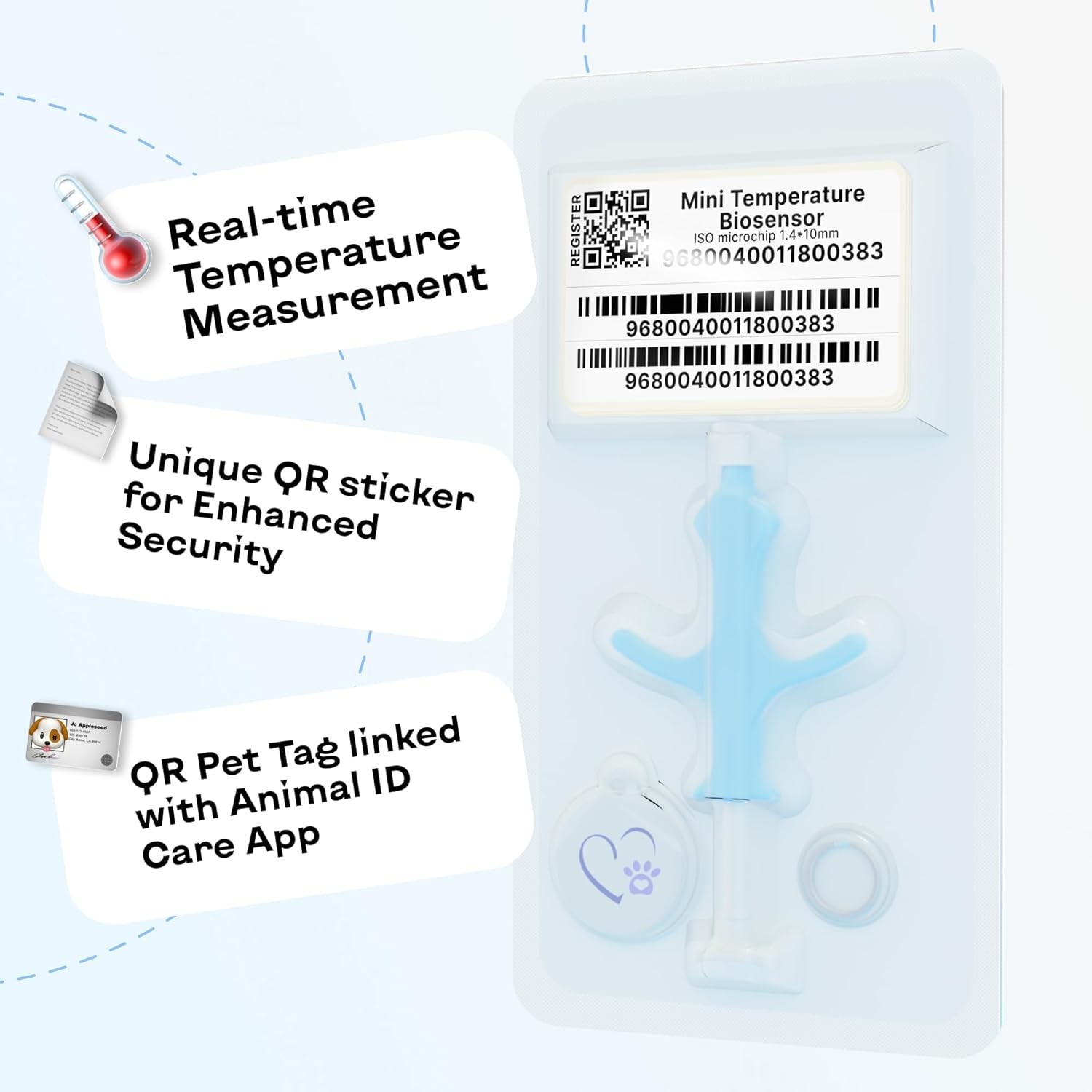 Temperature Microchip Kit for Dogs & Cats | QR Pet ID Tag | 1.4x8mm