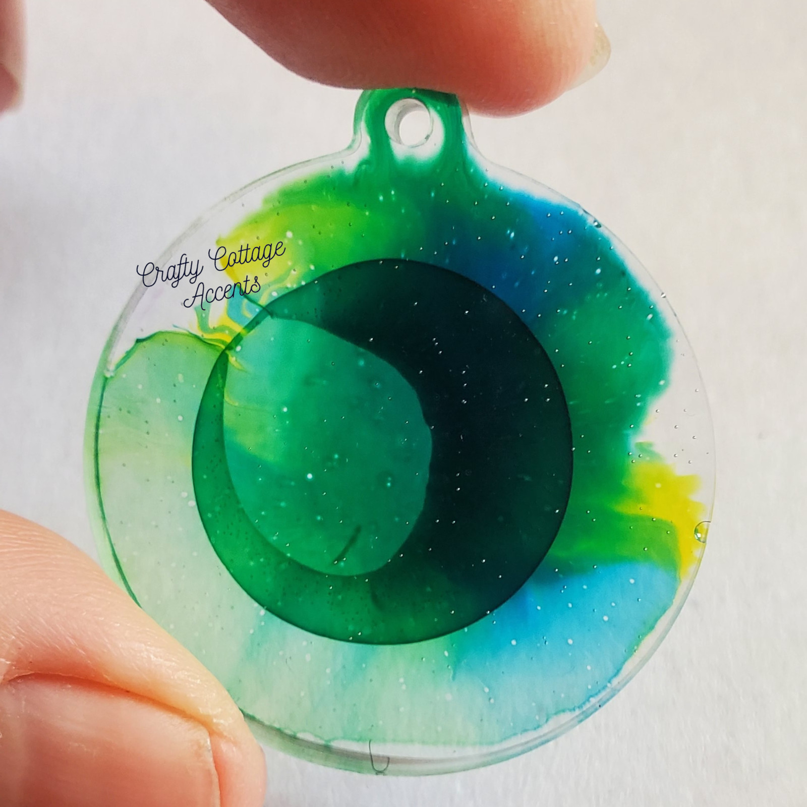 Resin Pet Tag Collar Charm Handmade Medium Circle Green Blue Yellow Accessory