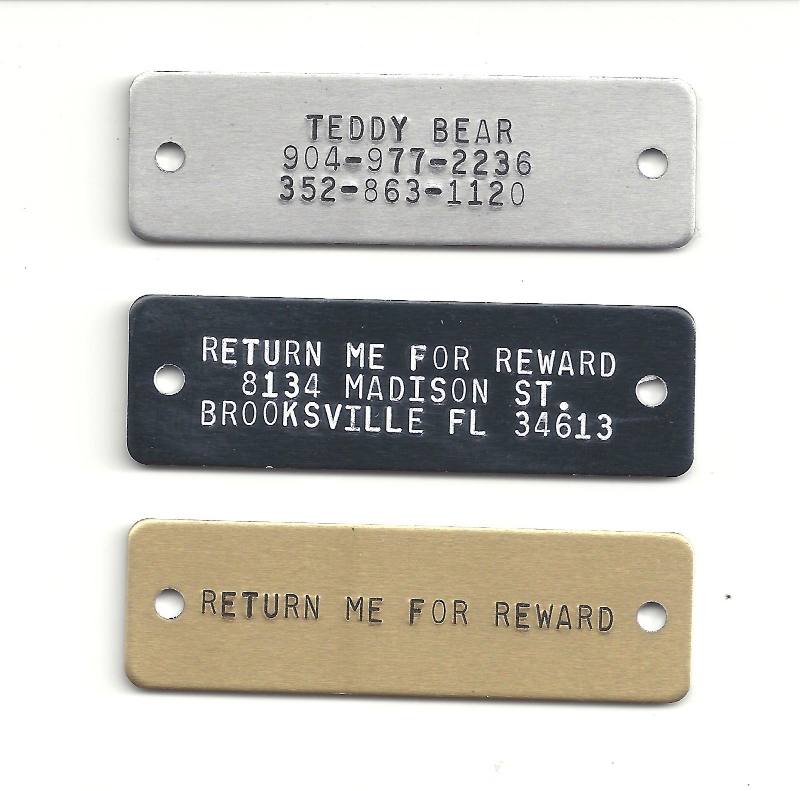 Large Anodized Aluminum Plate Rivet on Collar Harness Horse K-9 Dog Pet ID Tag
