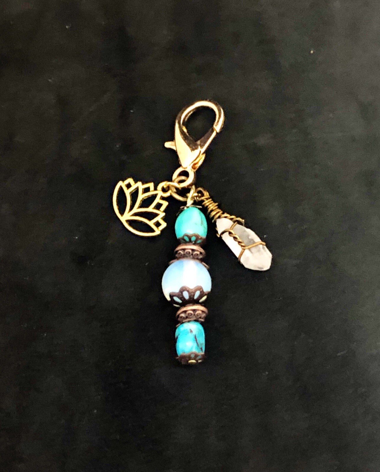Moonstone & Turquoise Crystal Pet Charm, Collar Charm, Lotus Flower Pet Charm