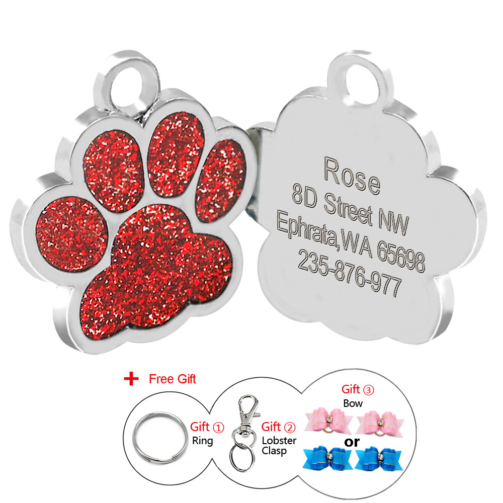 Glitter Paw Custom Dog Tags for Pets Engraved Pet Puppy Cat Name ID Collar Tags