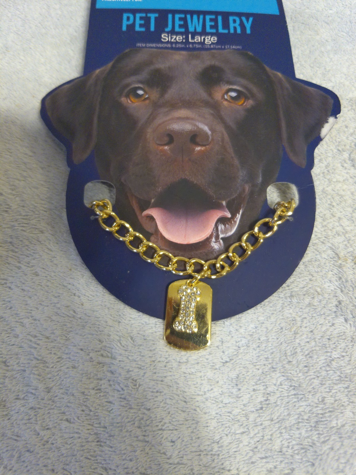 Pawsitively Fun Size Large 6.25″ X 6.75″ Gold Color Dog Necklace W/Pendant Bone