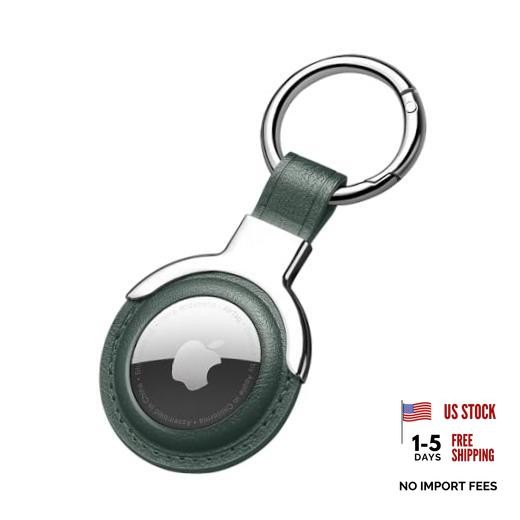 Compatible with AirTag Case Airtag Keyring Leather Protective Case Green