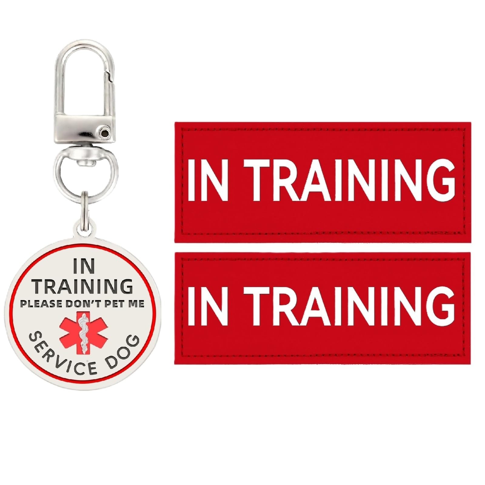 2 PCS Service Dog In Training Patch ID Tag Removable Harness Red 1.50×5.12 In