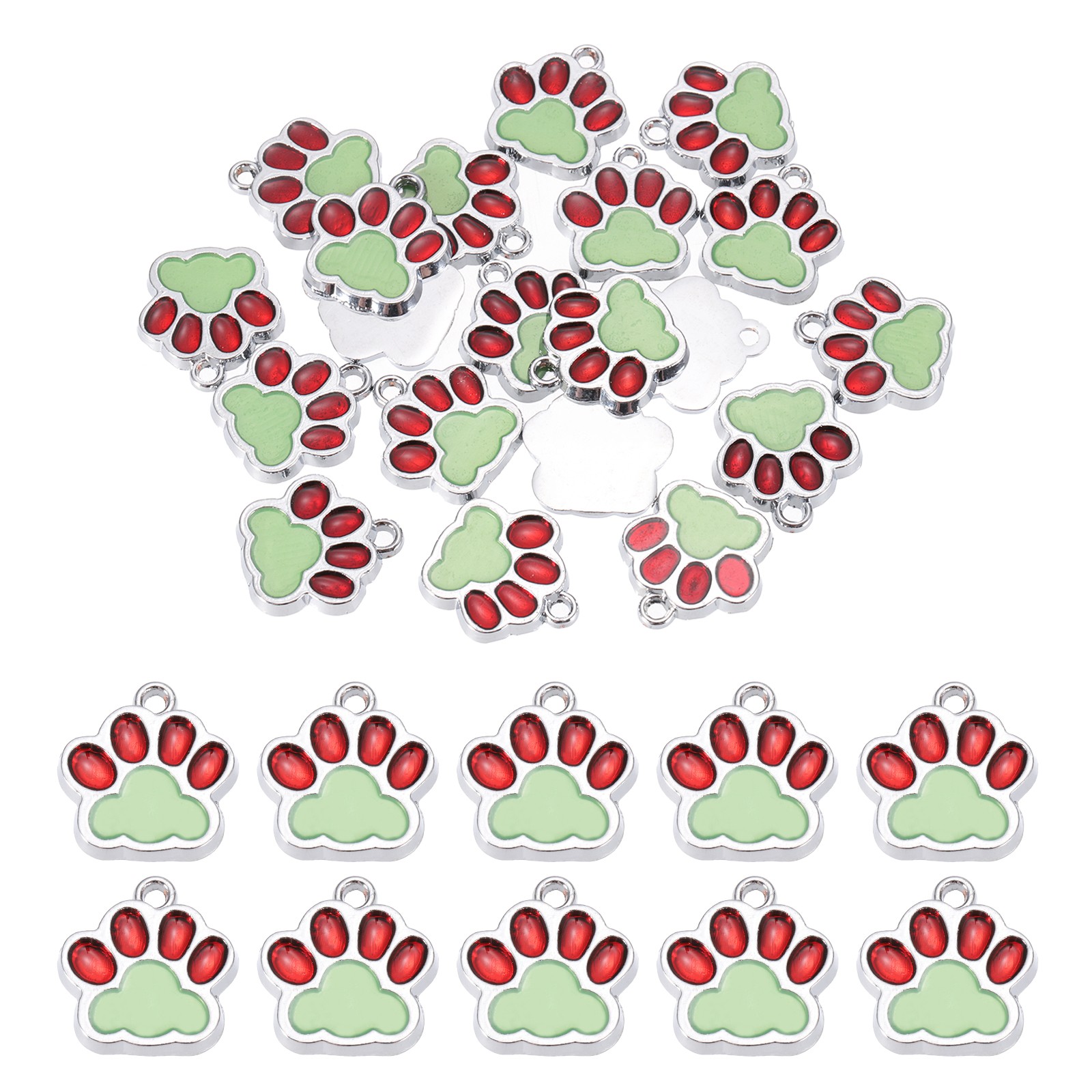 Enamel Paw Print Charm, 20Pcs Alloy Enamel Pendants, Red/Green