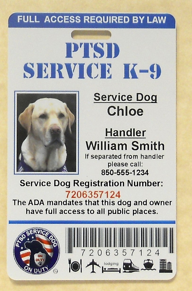 HOLOGRAPHIC PTSD SERVICE DOG ID CARD ASSISTANCE ANIMAL ID BADGE ADA TAG 1 PTSD H
