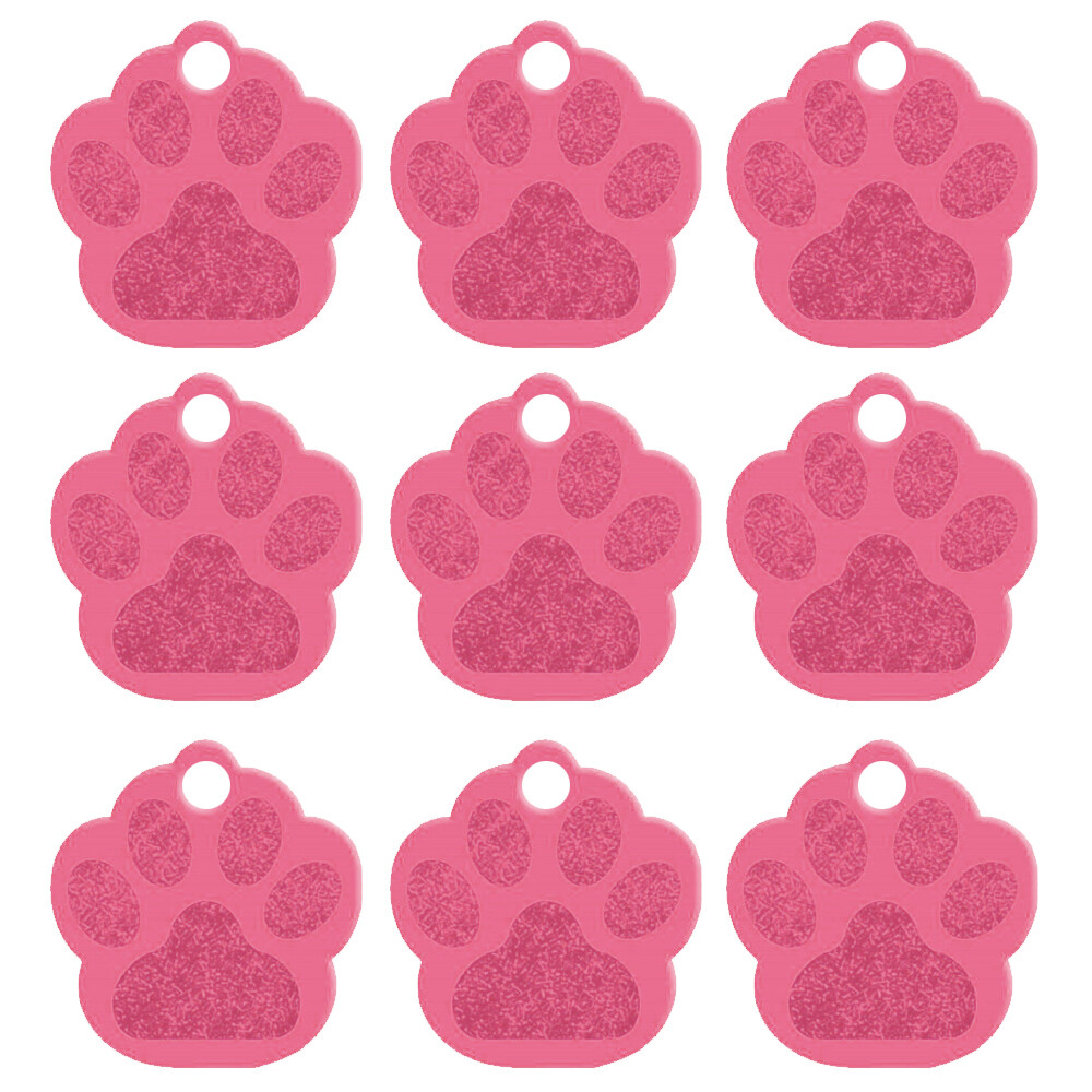 100pcs Wholesale Bulk Glitter Paw Dog Tags ALUMINUM Pet Puppy ID Tag 9 Colors