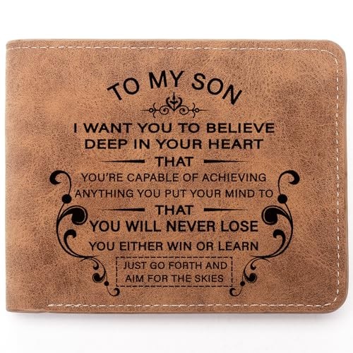 To My Son Gifts,Leather Wallet for Men,Engraved Personalized Leather I Want Son
