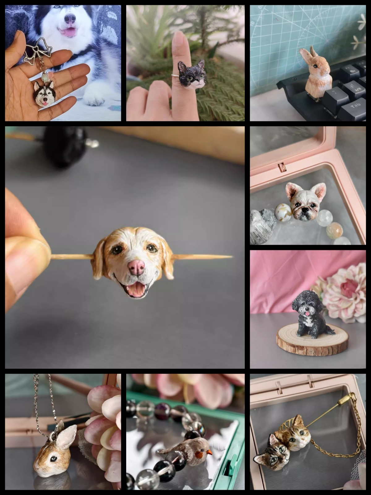Custom Pet Portrait Bead Mini Charm Handmade Clay Dog Cat Pandora Necklace Gift