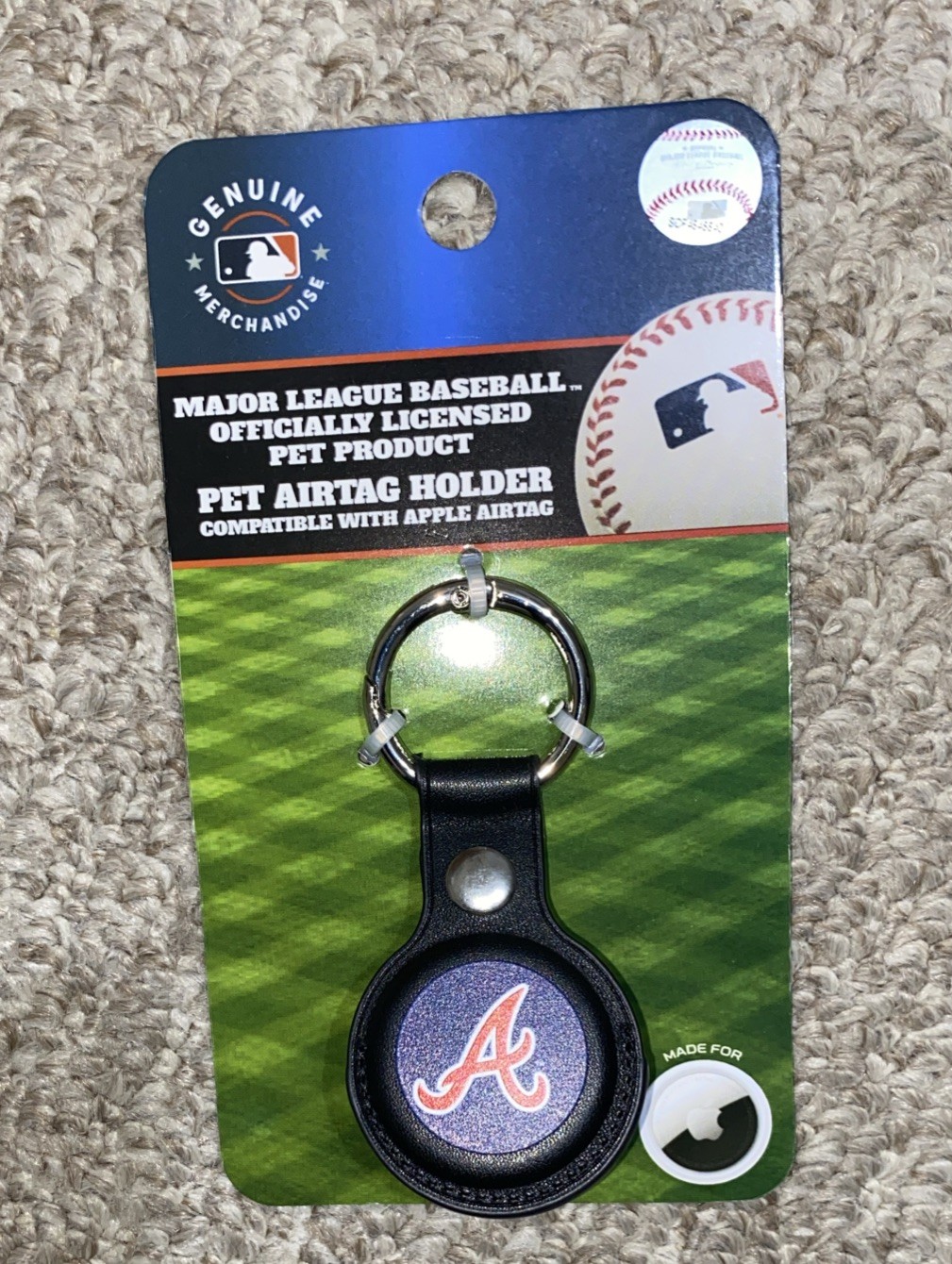Pets MLB Keychain Apple Air Tag Holder for Dogs&Cats Leather “Braves”AirTag Case