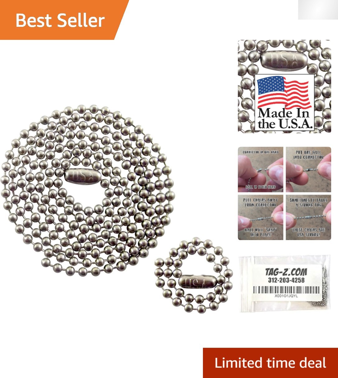 T304 Stainless Steel Military Dog Tag Chain Set with 27 Inch & 4.5 Inch Lengths