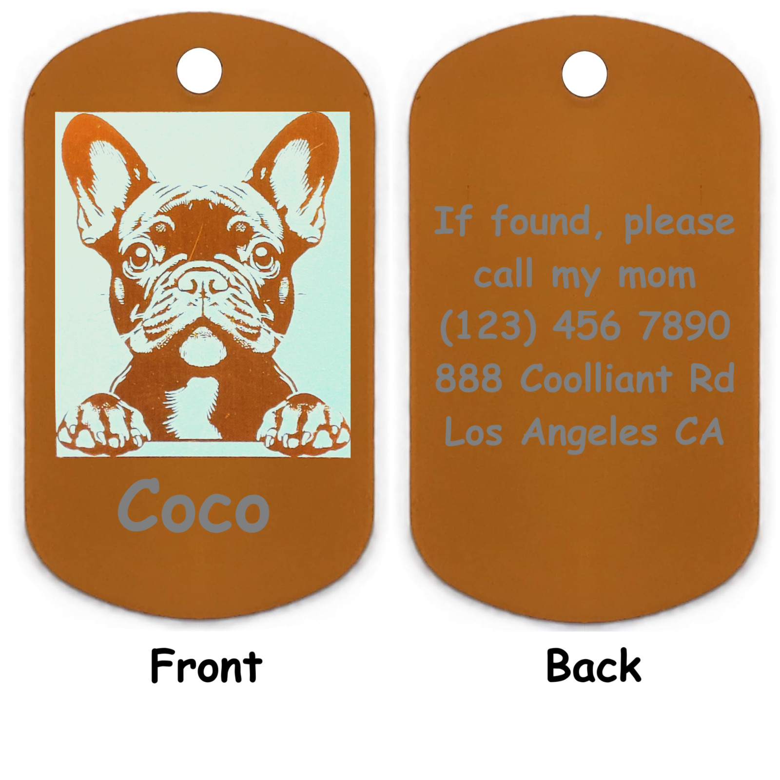 Rectangular Personalized French Bulldog ID Tag – Dog Name Tag for Pet Collar