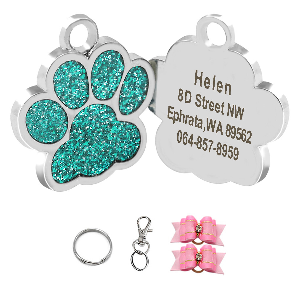 Glitter Paw Custom Dog Tags for Pets Engraved Pet Puppy Cat Name ID Collar Tags