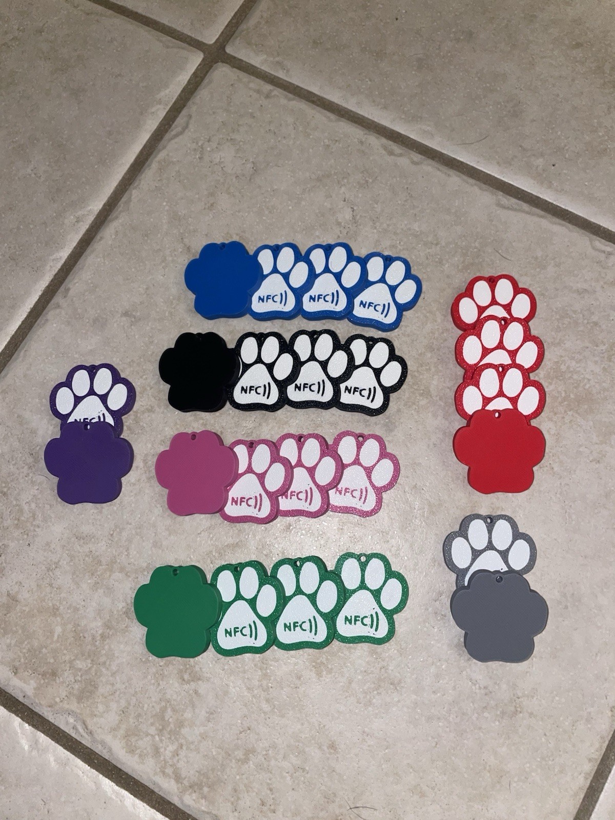 Dog Tag NFC Multicolor Paw Print Lot