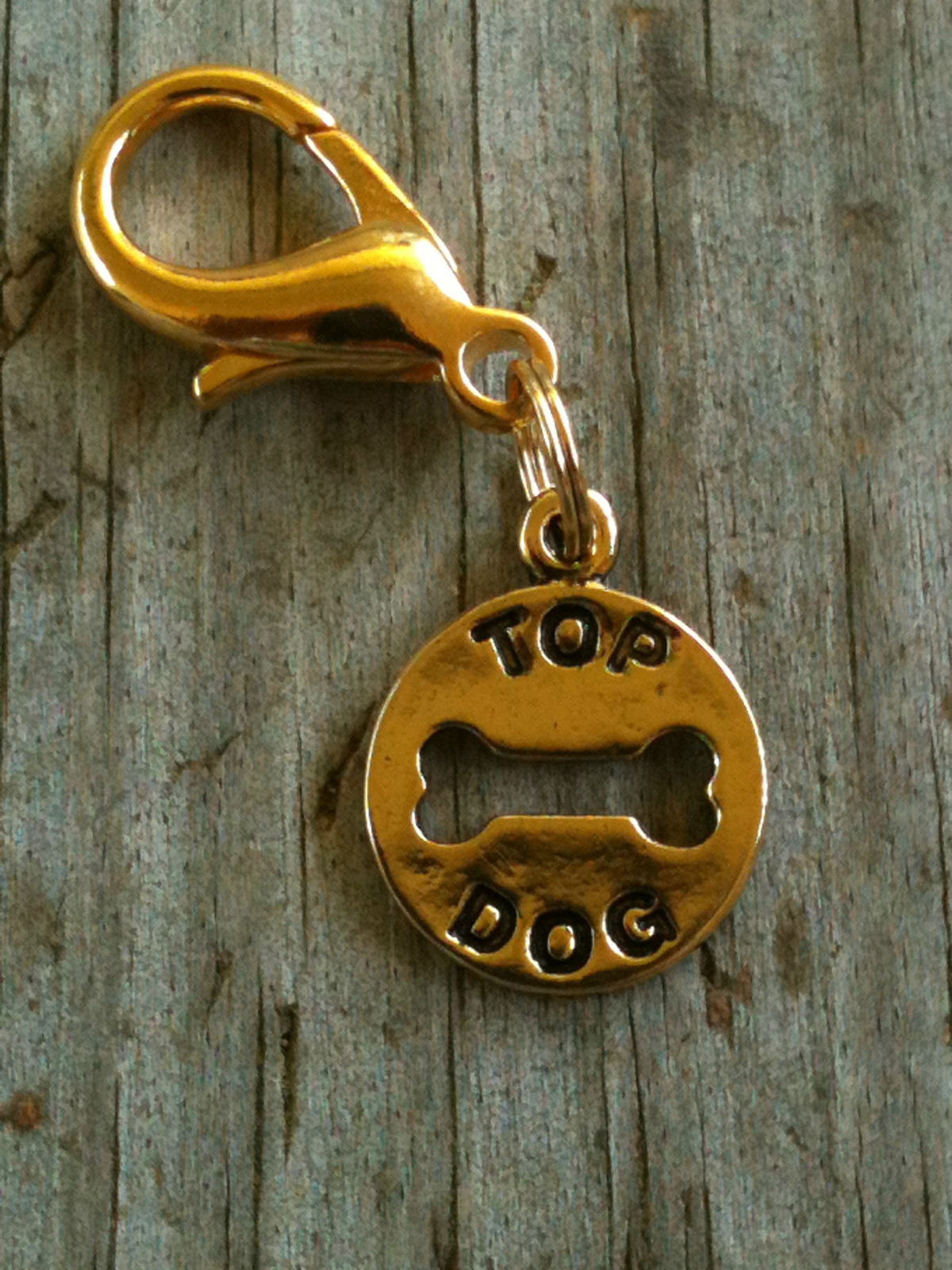 Lobster Claw Gold Plated Lead Free Pewter “Top Dog” Cutout Charm / Zipper Pull
