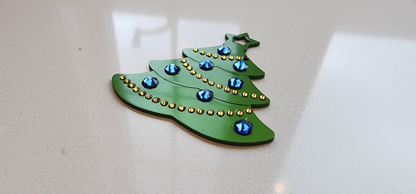 CUSTOM ENGRAVED CHRISTMAS TREE PET TAG ORNAMENT ID TAG with DECORATIVE CRYSTAL