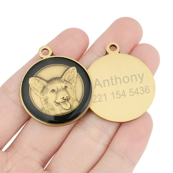 Dog Tag Dog ID Golden Plate Retro Pet Collar Acces Name Necklace Puppy Pendant