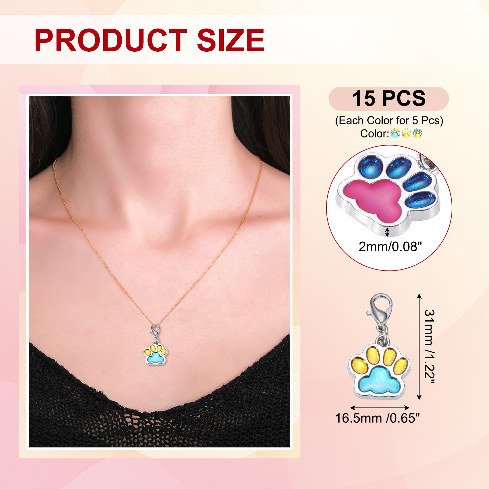 Enamel Paw Print Charm, 15Pcs Alloy Enamel Pendant, Multi-colored