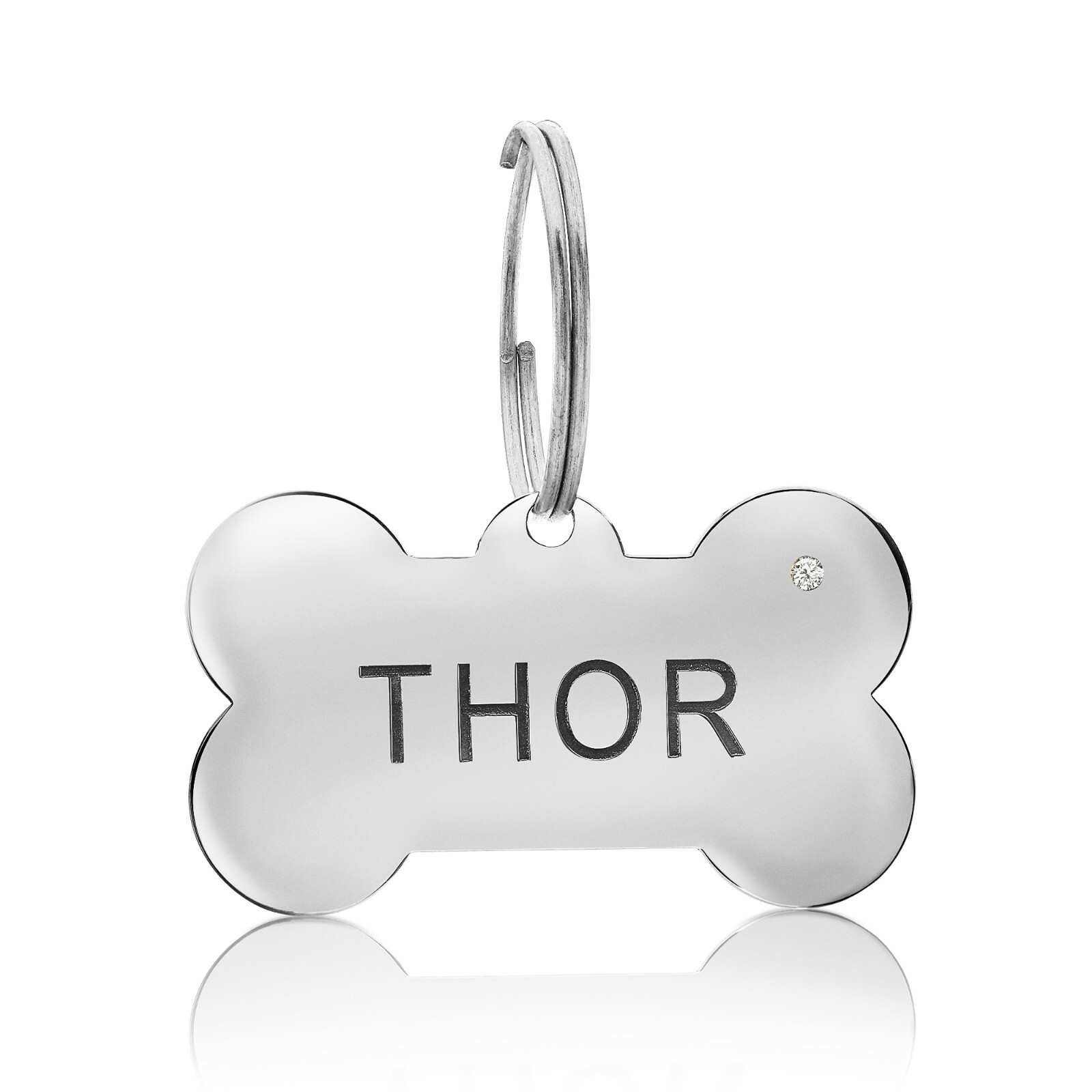 Personalized Dog Tag 18k Gold Plated Silver 0.03 Ct Diamond Engraving ID Custom