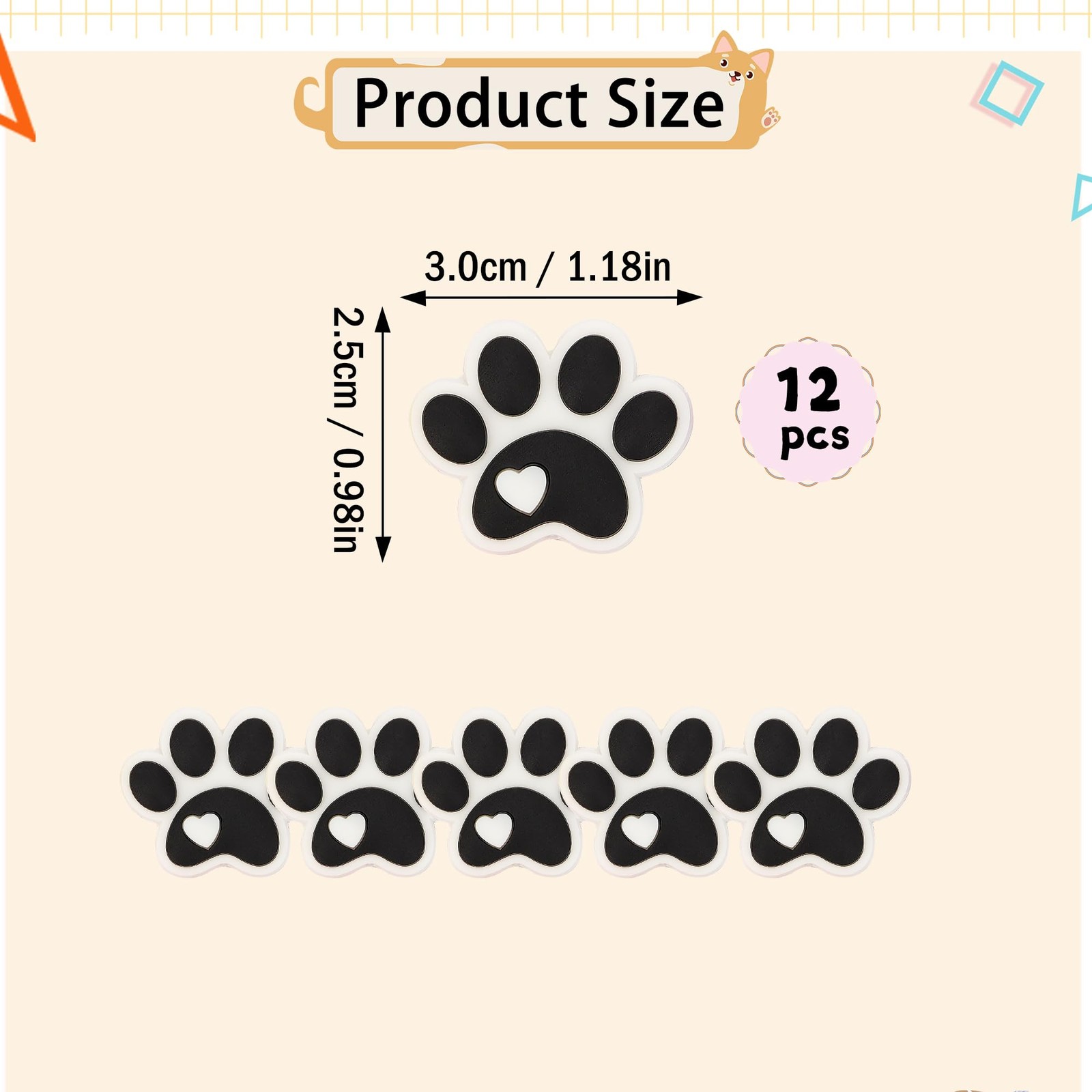 mortd 12Pcs Dog Paw Silicone Beads for Pens – Pet 0.98 x 1.18 inches,